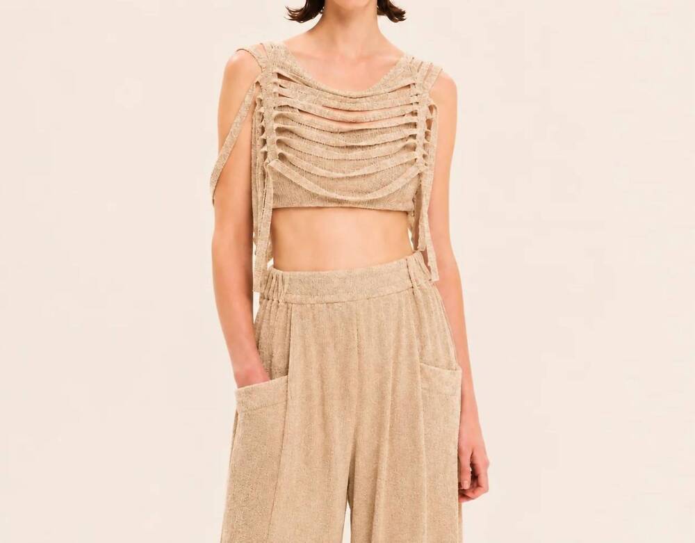 NEW KOURBELA sunshine nest knit top in gold beige